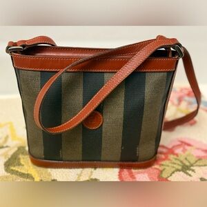 Vintage FENDI Pequin Coated Canvas Adjustable Strap Crossbody Striped Bag